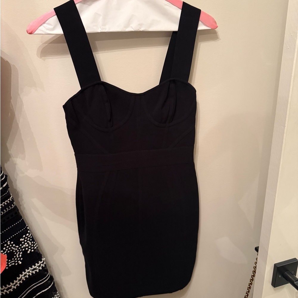 Herve Leger Black Bodycon Mini Dress Sweetheart Neckline. NWT